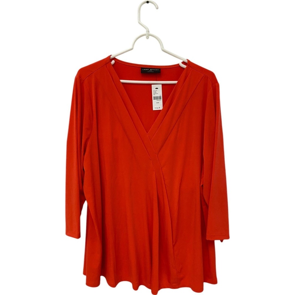 Lane‎ Bryant Pullover Top Orange Womens 18/20 V Neck Knit 3/4 Sleeve Relaxed